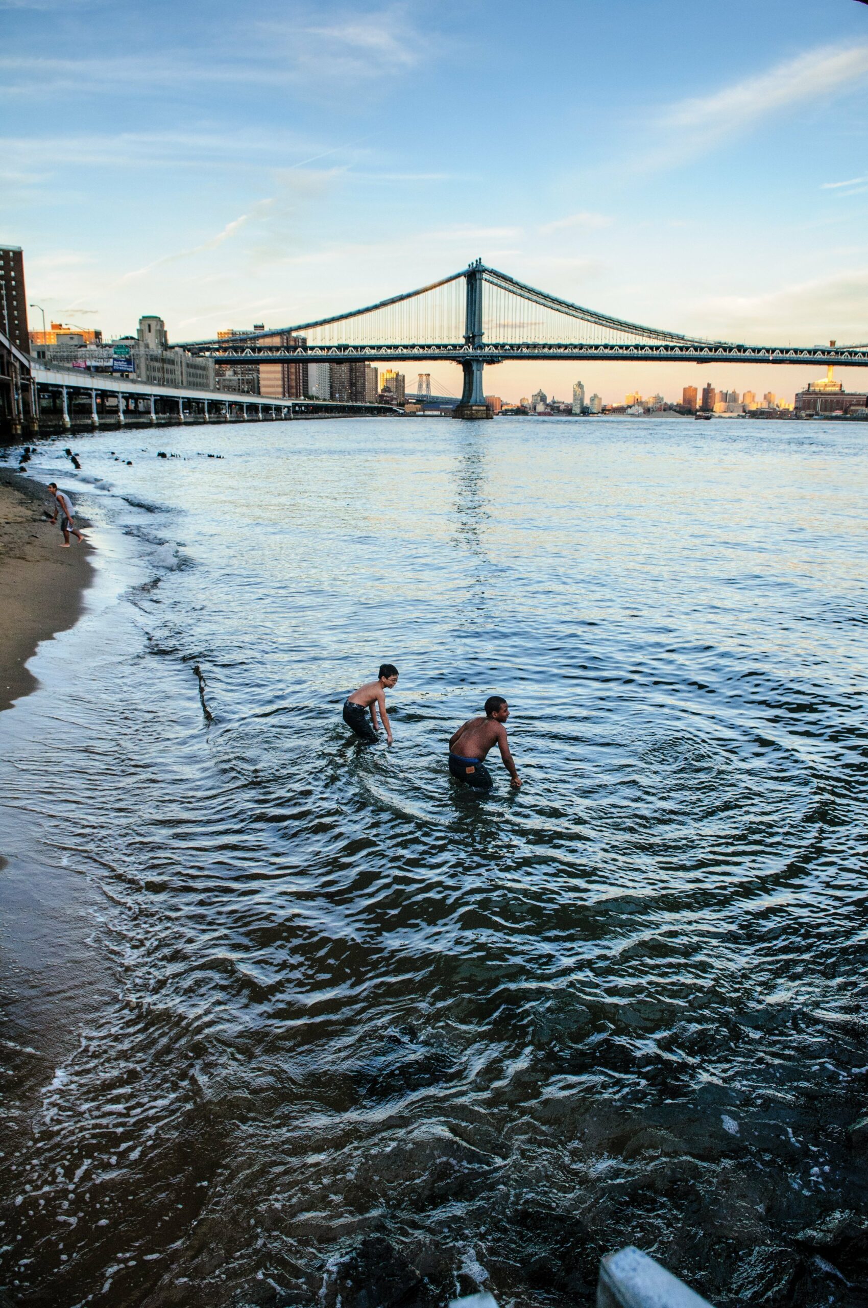 Kids swimming in the East River