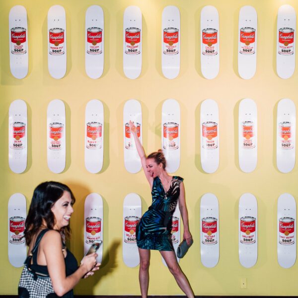 The Delano Andy Warhol soup can on skate decks with Sandi Kitsteiner and SuzyMae
